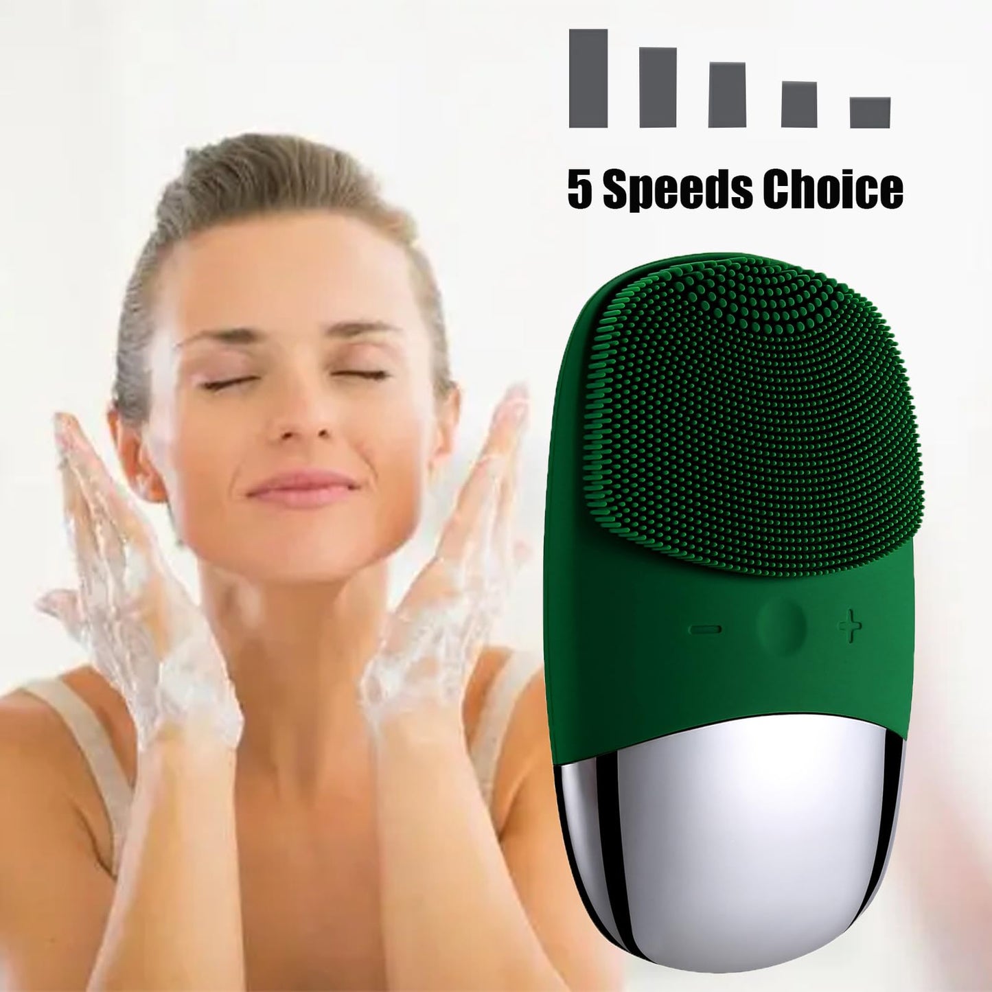 Facial Cleansing Brush, 3-in-1 Electric Soft Silicone Waterproof Face Scrubber, USB Rechargeable IPX7 Waterproof Sonic Vibrating Face Brush for Deep Cleansing, Gentle Exfoliating and Massaging