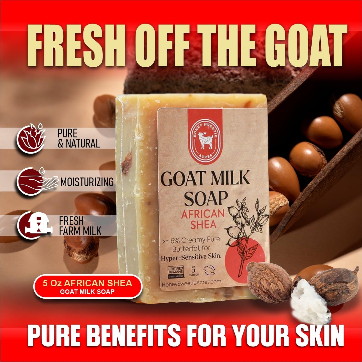 Honey Sweetie Acres African Shea Goat Milk Soap, 5 oz Bar