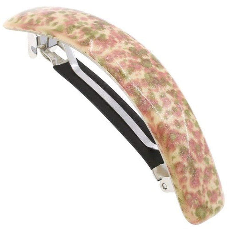 Camila Paris CP3335 French Hair Barrette Clip for Girls, Pink/Green, Rubberized Metal Clasp Strong Hold Grip Hair Clips for Women, No Slip Durable and Styling Girls Hair Accessories, Made in France