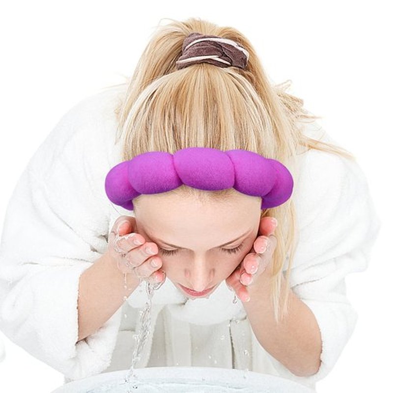 Zkptops Spa Headband for Washing Face Wristband Set Sponge Makeup Skincare Terry Cloth Bubble Soft Get Ready Hairband for Women Girl Puffy Padded Headwear Non Slip Thick Hair Accessory(Dark Purple)