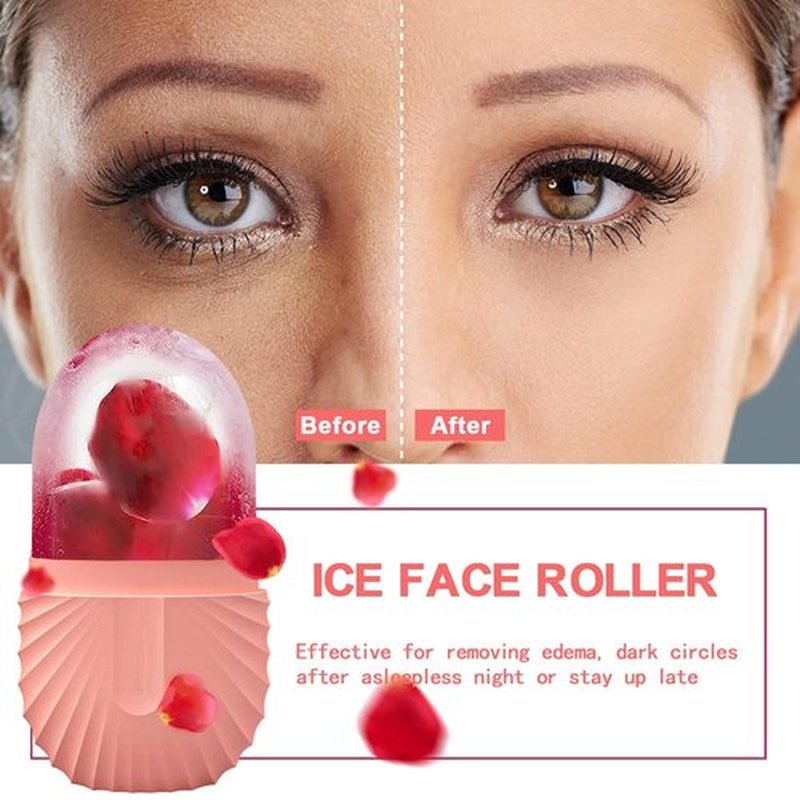 KOGITI Ice Mold for Face, Ice Roller for Face & Eye, Beauty Facial Ice Rollers Ice Holder Mold Face Puffiness Relief Massage Skin Care Tools, Ice Facial Cube (Shell-Pink)