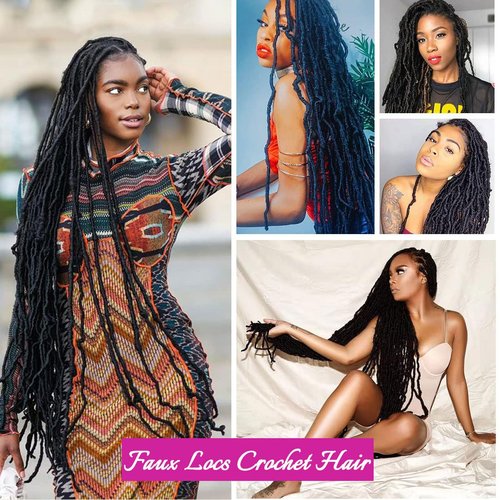 Youngther Soft locs 36 inch 6 packs Extended New Faux Locs Crochet Hair Pre Looped Synthetic Braiding Hair Extension Crochet Hair for Black Women (36 inch, 6packs,1B)
