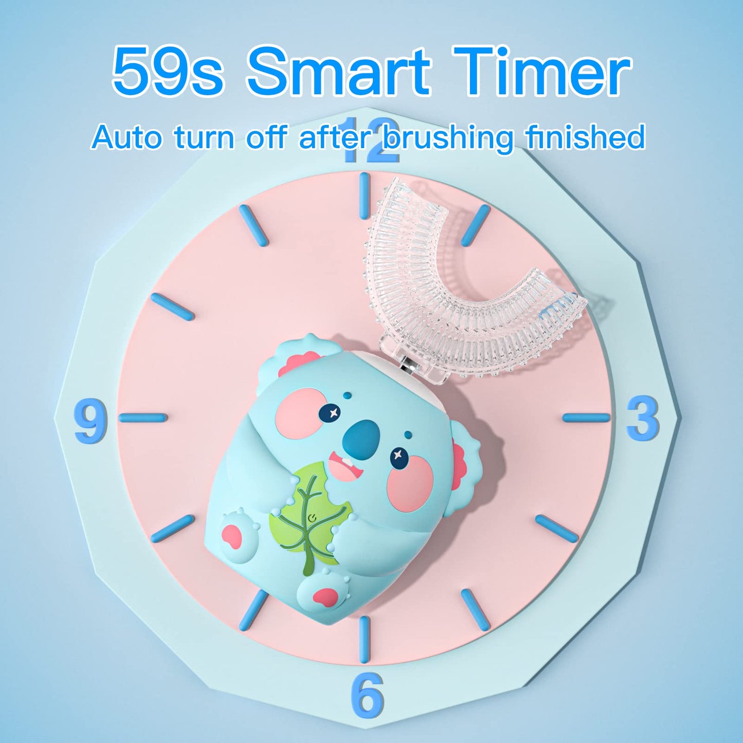 ELOTAME Cartoon Kids U Shaped Electric Toothbrush with 4 Brush Heads,Full Mouth 360-Degree Cleaning Sonic Automatic Toothbrush with IPX7 Waterproof (8-15 Age Blue Koala Without Cup)