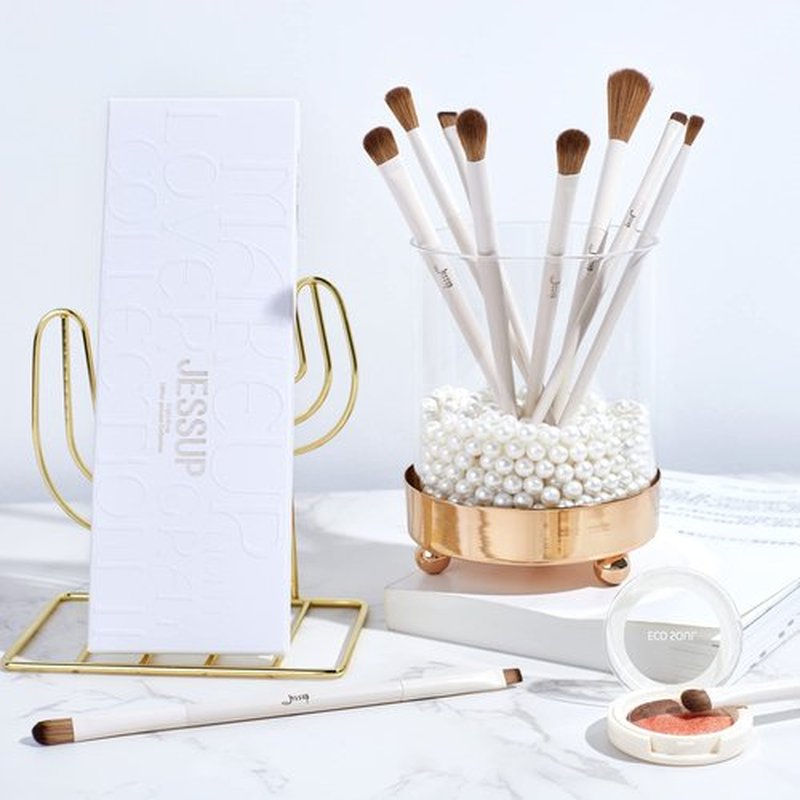 Jessup Precision Makeup Brushes 10Pcs Eye Makeup Brush Set Premium Synthetic Eyeshadow Concealer Eyeliner Eyebrow Blending Highlight Brush, Light Grey T330
