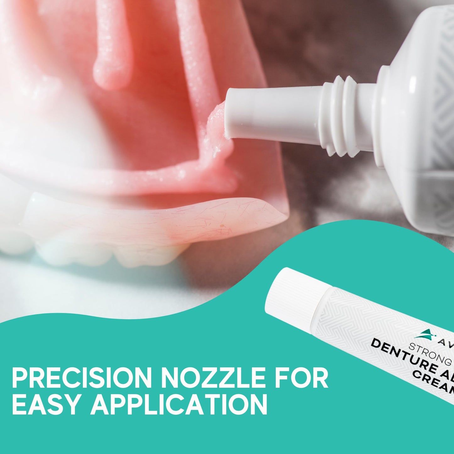Extra Strong Denture Adhesive Cream, 12 Hour Hold Dental Glue, Waterproof, Zinc & Fluoride Free, Easy Apply Nozzle, Seals Food Out for Comfort, Mint Flavor (5 Pack, 7 Fl Oz)