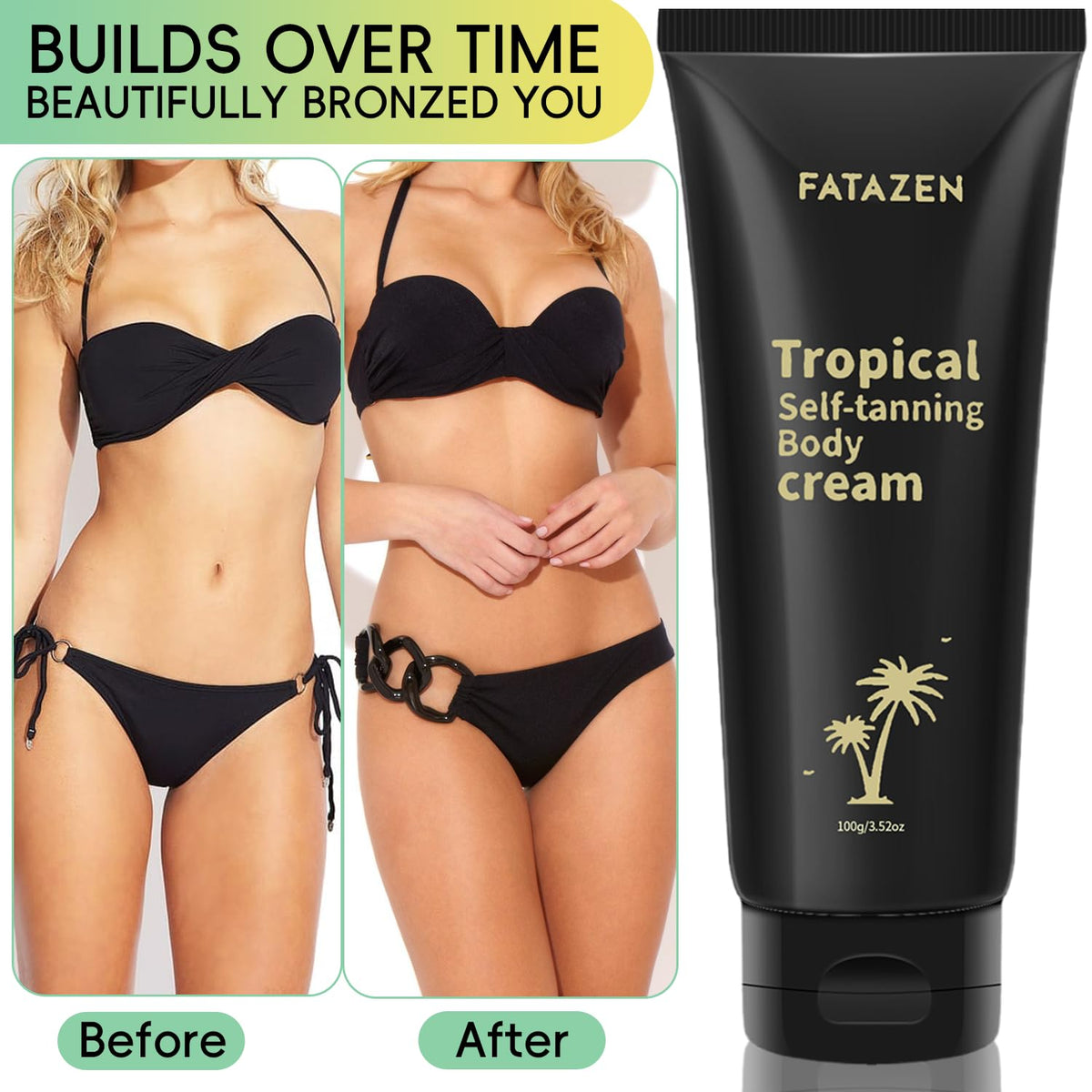 FATAZEN Natural-Looking Self Tanner Lotion, Long Lasting Streak-Free Sunless Tanning Cream for Face & Body, Organic Moisturizing Bronzed Glow Overnight Tan, No Fake Tan Smell, Vegan & Cruelty Free