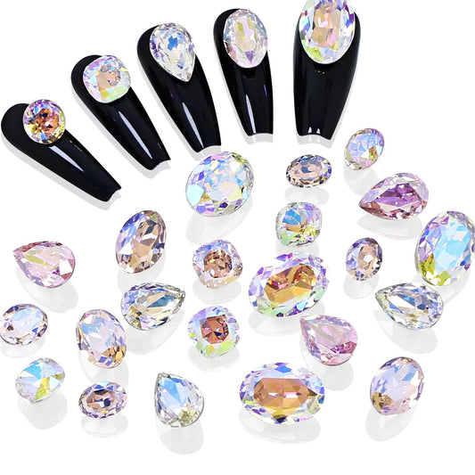 DONGZHOU Big Nail Art Rhinestone，48Pcs Mixed Color Rhinestones Nail Gems Shiny Multi Shape 3D Glass Crystals Nail Charms for Nail DIY Decorations Crafts