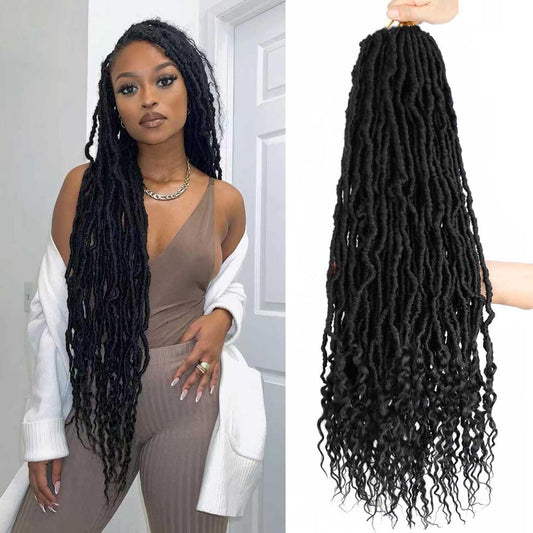8 Packs 24 Inch Soft Locs With Curly Ends Faux Locs Crochet Hair Boho Braids Crochet Locs Hair for Women Crochet Dreads (24inch 8Pack 1B)