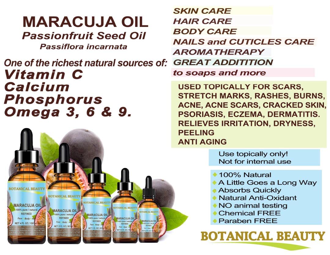 Botanical Beauty MARACUJA OIL 100% Pure Natural Cold Pressed Undiluted for Face, Skin, Hair, Body, Lip, Nails 0.5 Fl Oz - 15 ml Rich in Vitamin C