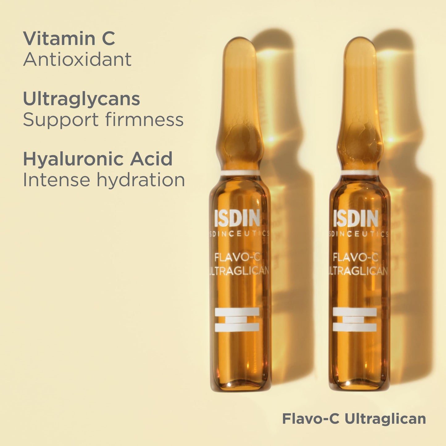 Isdinceutics Flavo-C Ultraglican Vitamin C and Hyaluronic Acid Brightening and Antioxidant Day Serum for Face - 30 ampoules, 0.06 FL OZ x 30