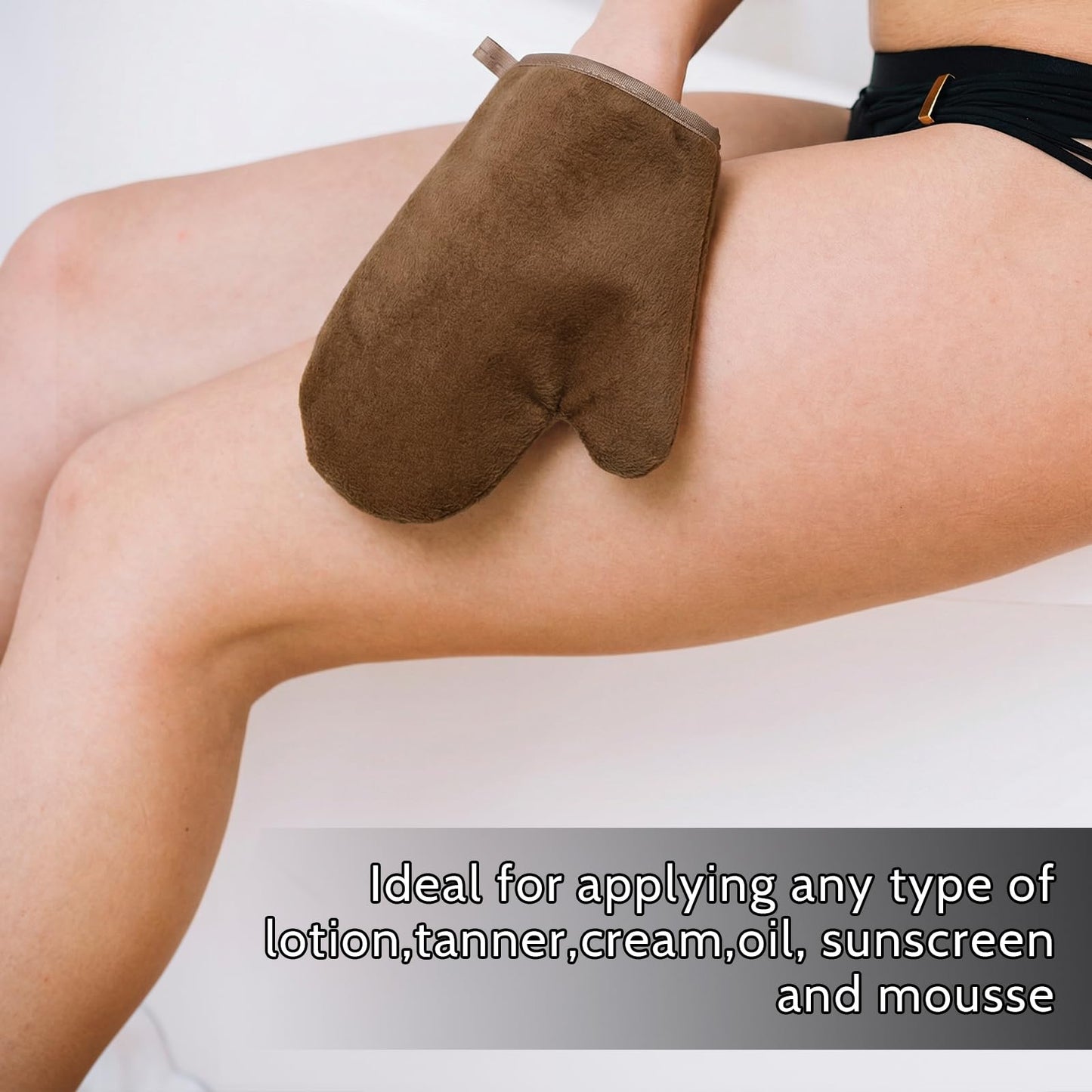 Self Tanning Mitts, Back Self Tanner Applicator Double Sided Reusable Sunless Tanning Mittens 4 in 1 Tanner Gloves with Thumb for Tan Lotion (Brown)