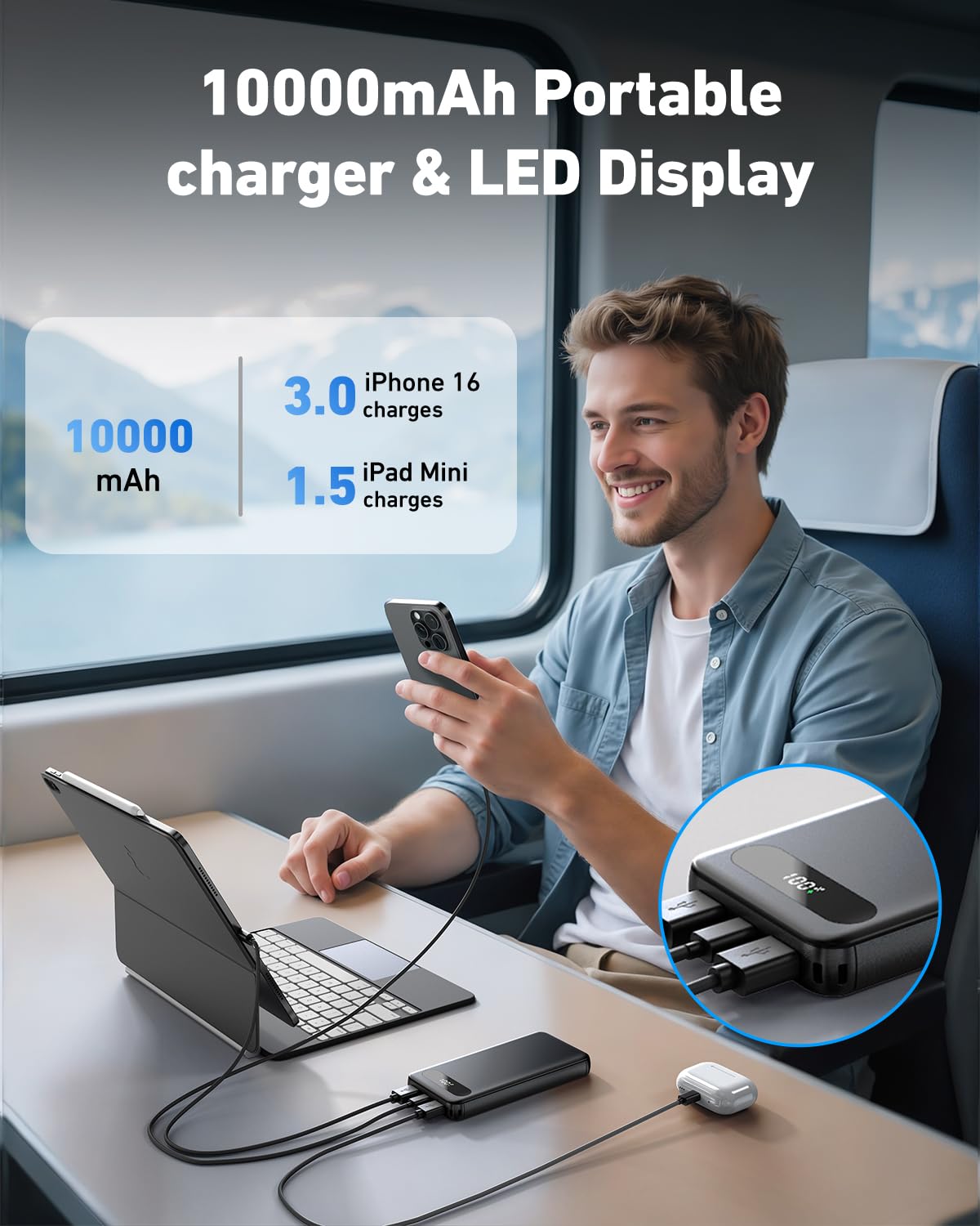 VANYUST Portable Charger, 22.5W 10000mAh USB-C in & Out Power Bank Fast Charging, PD 3.0+QC 4.0 LED Display Phone Battery Pack Compatible with iPhone 16 15 14 13 Pro Samsung S23 Google iPad Tablet etc