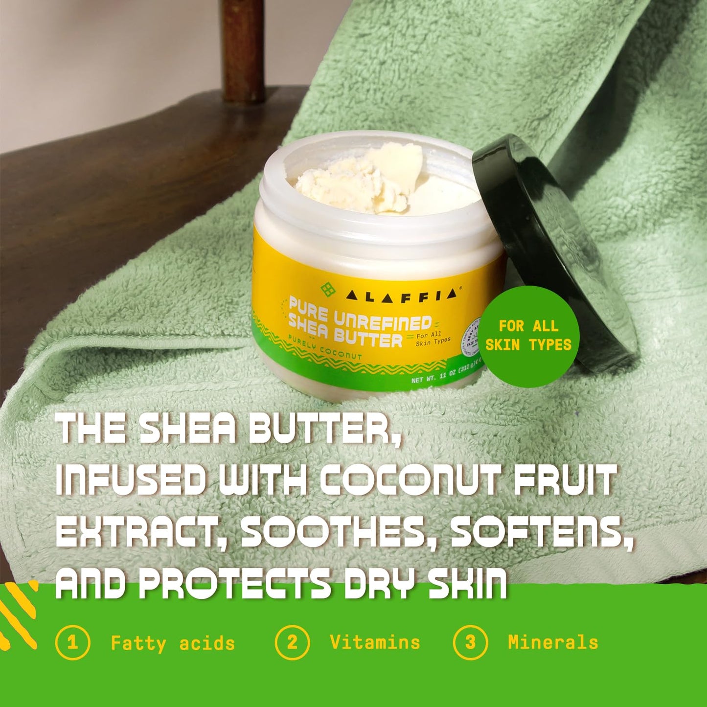 Alaffia Pure Unrefined Shea Butter, Purely Coconut 2-Pack – Natural Source of Fatty Acids, Vitamins, and Minerals for Glowing Skin, 11 Oz Ea