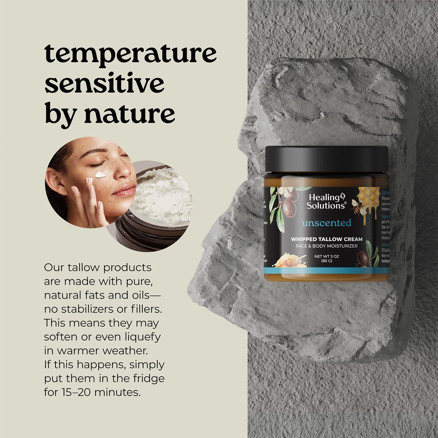 Healing Solutions - Whipped Tallow Balm, 100% Grass Fed/Grass Finished Beef Tallow with Organic Jojoba & Manuka Honey for Skin, Face & Body, All Natural Moisturizer Cream, Made in USA
