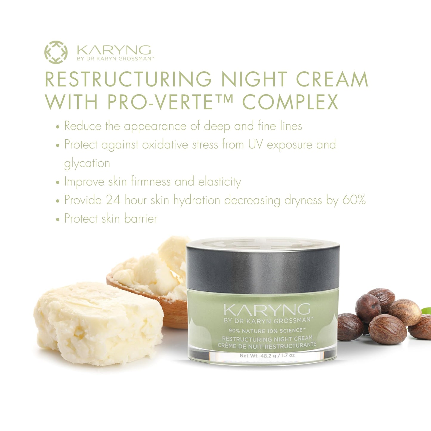 Karyng Restructuring Night Cream for Face, Fragrance-Free Overnight Moisturizer, Hydrating and Firming Anti-Aging Face Cream for Sensitive and Mature Skin, 1.7 oz