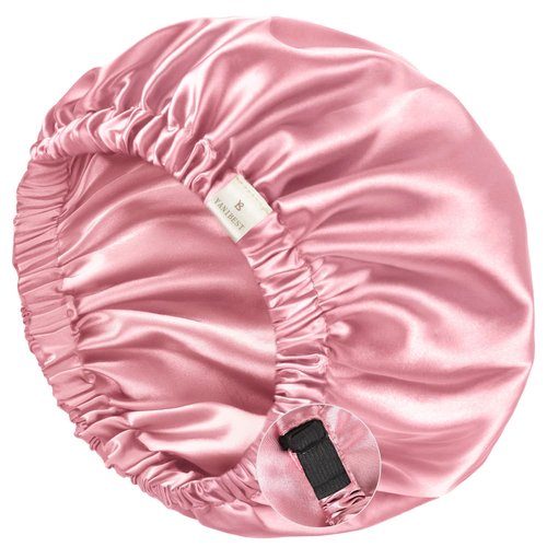YANIBEST Silk Bonnet Satin Bonnet for Sleeping Women and Men, Adjustable Double Layer Hair Bonnet for Curly Braids Hair Rose Gold