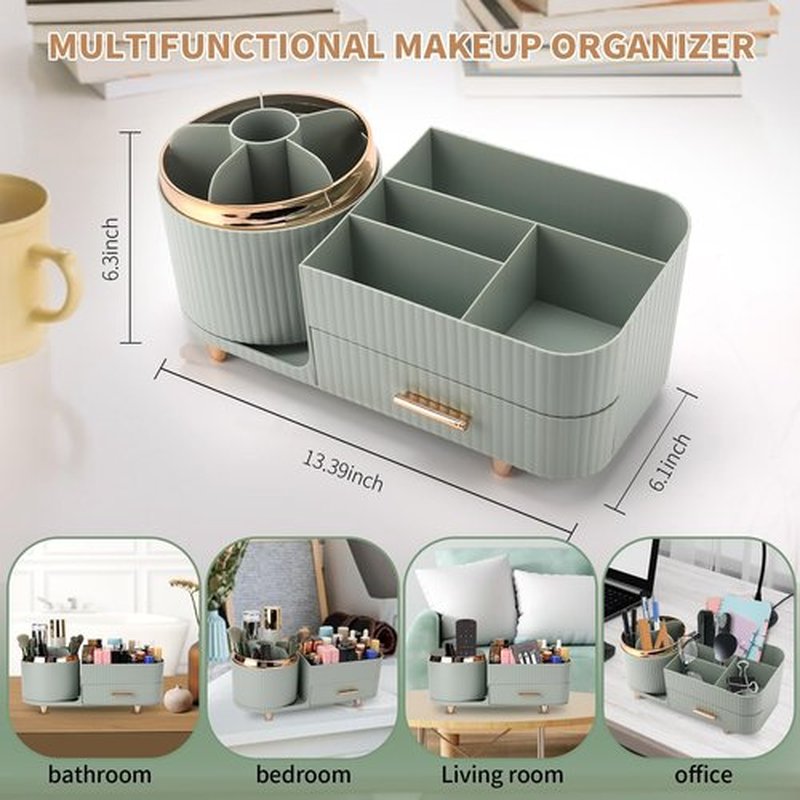 Molutsody Makeup Organizer for Vanity, Cosmetic Display Case with Drawers, Fits Makeup, Skincare Products, Brushes, Lipsticks, and Other Accessories, Versatile Storage Solution (Green)