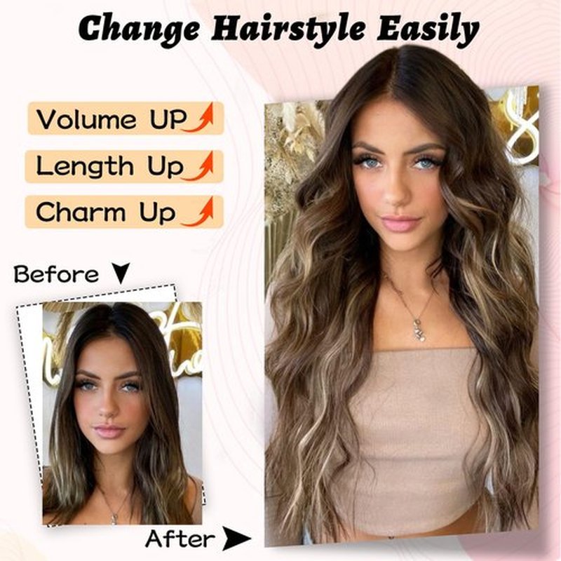 NAYOO Long Wavy Wigs for Women Middle Part Ombre Pink Wig with Dark Roots Synthetic Heat Resistant Fiber Women Wigs for Daily Party Use (Pink)