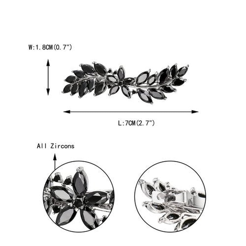EVER FAITH Women's Marquise-Shaped CZ Hair Barrettes Hair Clips, Flower Leaf Cluster Hair Styling Tools Accessories for Prom Black Silver-Tone
