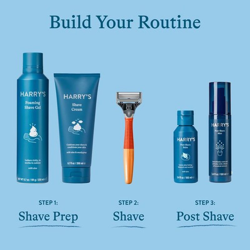 Harry's Razors for Men, 1 Handle (Charcoal) and 4 Razor Blade Refills with German Engineered 5-Blade Technology, 2 oz. Foaming Shave Gel, Travel Blade Cover- Holiday Gift for Men