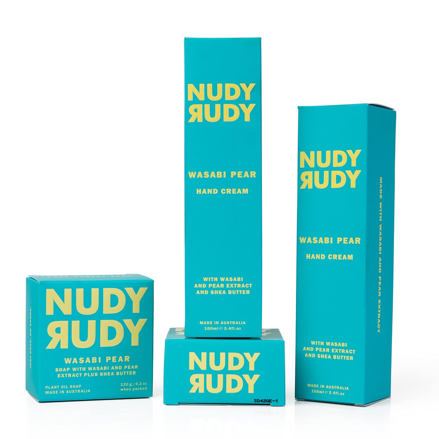 Nudy Rudy - Wasabi Pear - Hand Cream & Soap Puck Bundle - Organic Shea Butter - Natural - Non-Greasy - Moisturizer - Lotion - Hand Soap - Body Wash - All Skin Types - Skin Care - Men & Women - 4 Pack