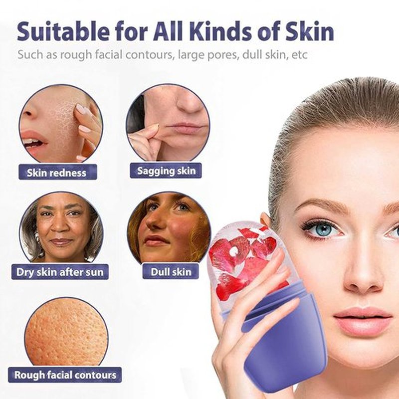 KOGITI Ice Mold for Face, Ice Roller for Face & Eye, Beauty Facial Ice Rollers Ice Holder Mold Face Puffiness Relief Massage Skin Care Tools, Ice Facial Cube (Brush-Purple)