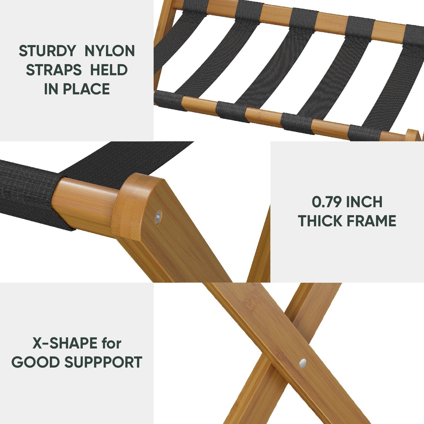 Smart FENDEE 2 Pack Luggage Rack, Folding Luggage Rack for Guest Room, Walnut Bamboo Suitcase Stand Holds up to 131 lb, Luggage Stand with Storage Shelf for Hotel, Bedroom