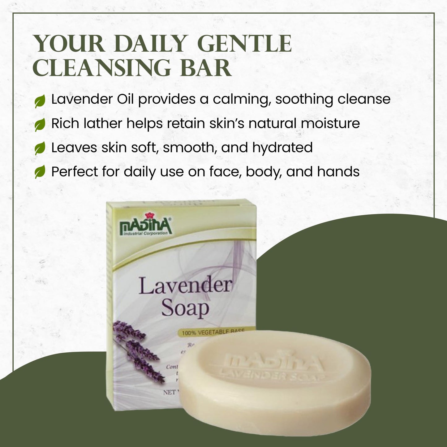 Madina Lavender Soap Bar – Natural Lavender Oil, Calming Scent, Moisturizing Cleanser, Gentle for All Skin Types, Aromatherapy Bath Soap, Daily Use, 3.5 oz Each (6 Pack)