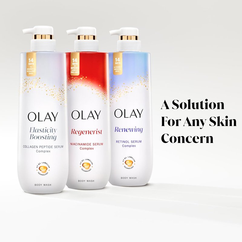 Olay Body Wash for Women - Elasticity Boosting Collagen Peptide Serum | 20 fl oz, Pack of 4, Paraben-Free