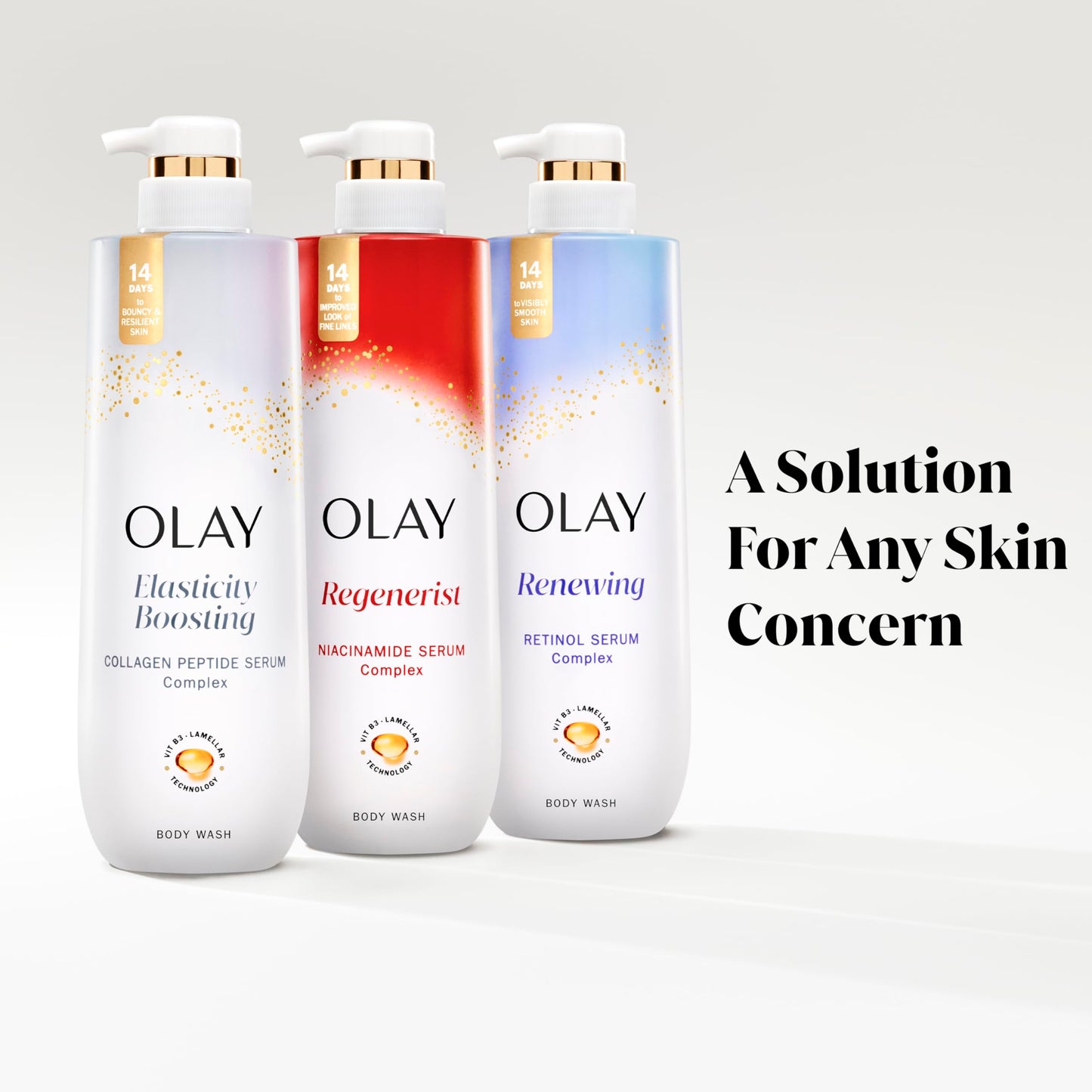 Olay Body Wash for Women, Elasticity Boosting, Collagen Peptide Serum Complex, Renews Moisture, Free of Parabens & Phthalates, Vitamin B3 Lameller Technology, For All Skin Types, 26 fl oz (Pack of 2)