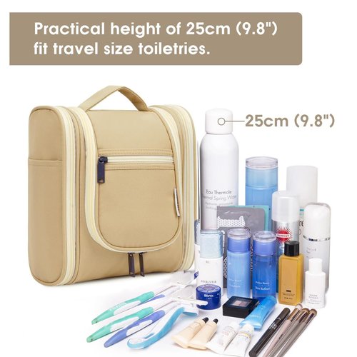 Narwey Small Hanging Travel Toiletry Bag Cosmetic Make up Organizer for Women and Men (Medium, Brown)