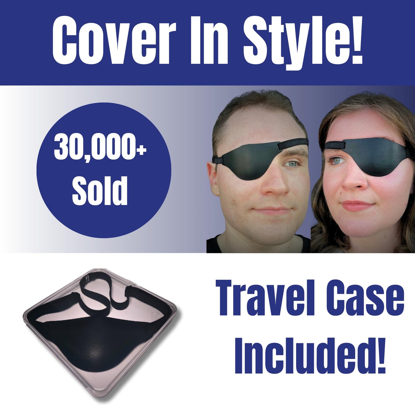 Black Leather Eye Patch for Men - Adjustable Medical, Left or Right Eye