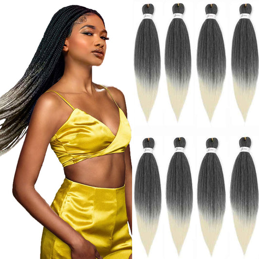 Pre Stretched Braiding Hair 24 Inch - 8 Packs Ombre Blonde Braids Synthetic Hair Extensions Professional Crochet Braid Neat Soft EZ Braids for Braiding Weave Yaki Straight