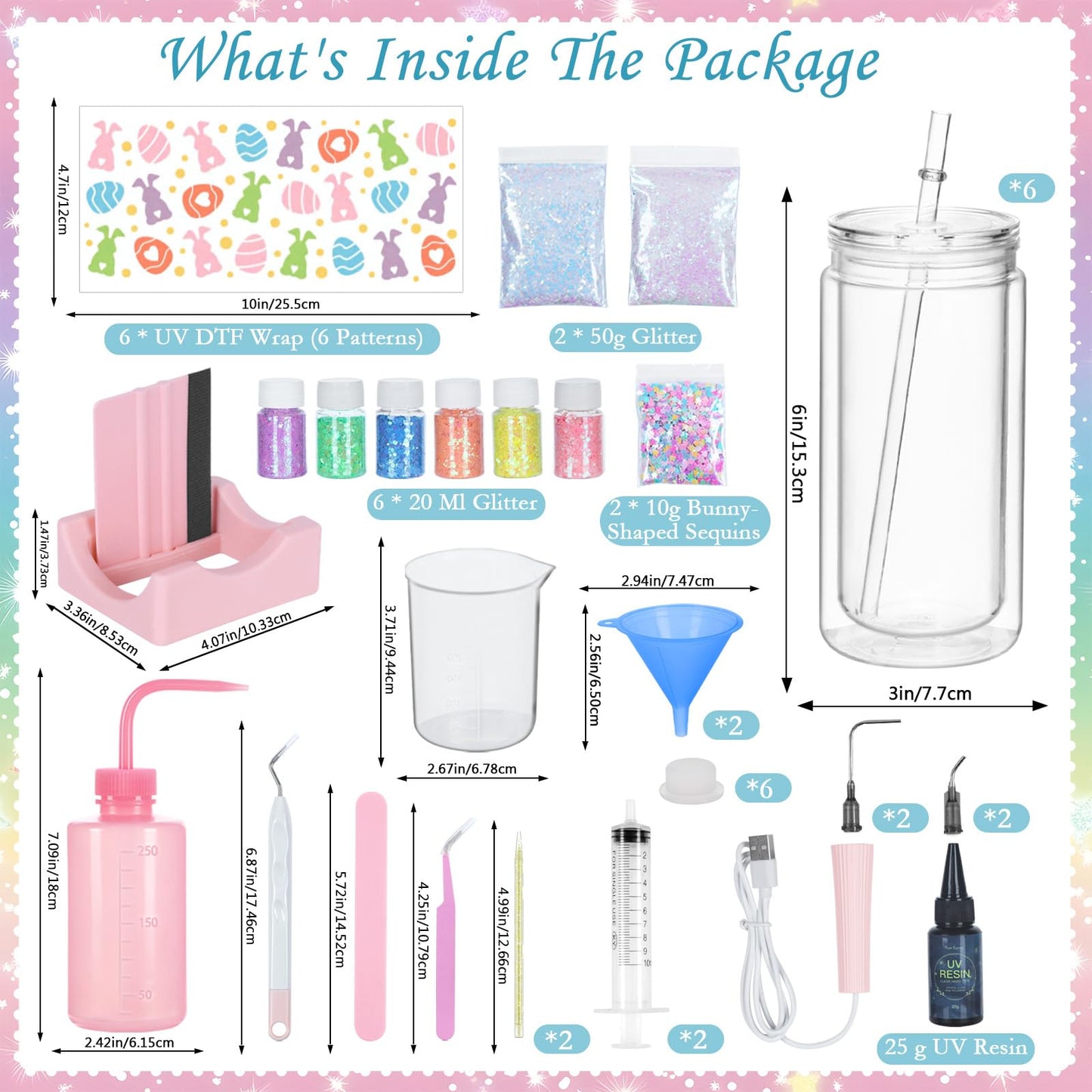 Snoverre 6 Pack 16 Oz Easter Themed Acrylic Snow Globe Tumbler DIY Starter Kit, Double Wall Plastic Pre-Drilled Snowglobe Tumbler Supplies Craft Tool Set, Including Uv Dtf Wrap