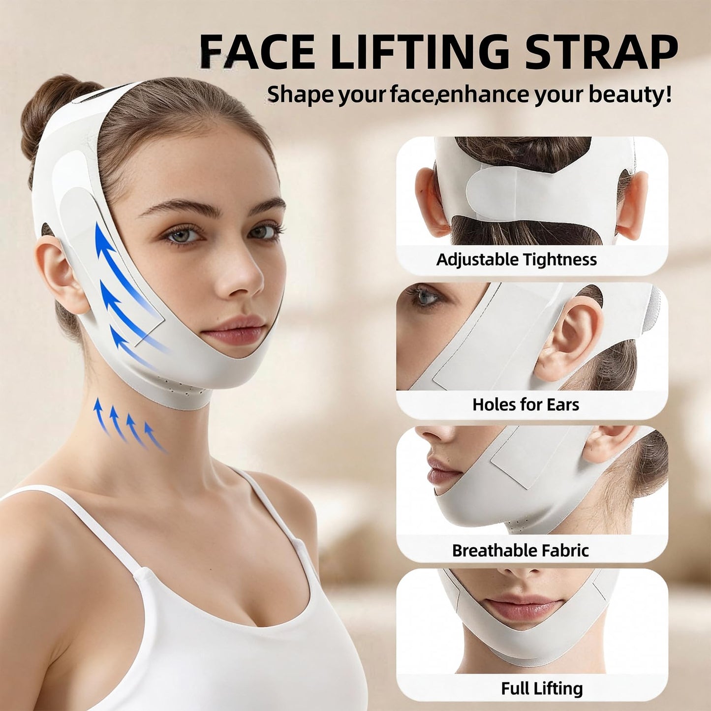 2PCS Jawline Exerciser,and Jaw Exerciser with Chin Strap, Face Belt Set, Adjustable Design to Help Lift Jawline,Reusable Jawline Shaper for Women and Men