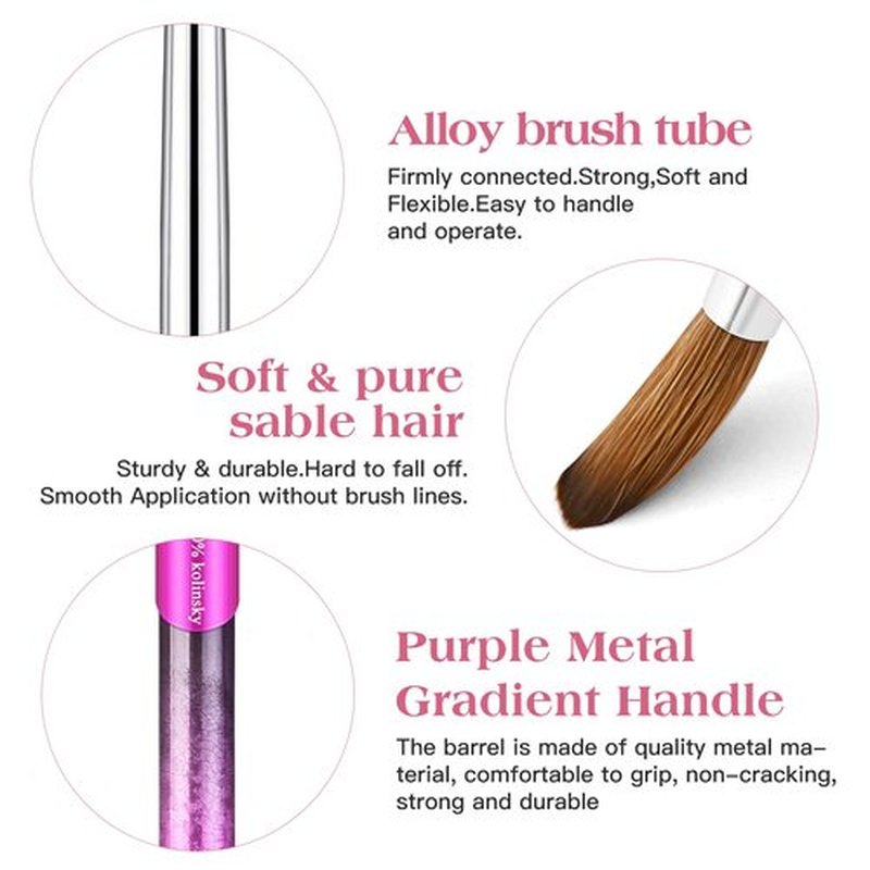 Eptbsdu Pure Kolinsky Acrylic Nail Brush, Nail Brushes with Metal Handle Nail Art Acrylic Application, Gel Nail Powder Brush Nail Extension Professional Salon Quality (#10, Purple)
