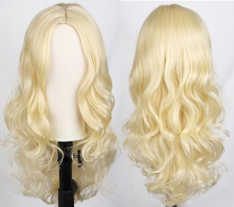 RightOn Blonde Wig Long Wavy Wig Charming Full Synthetic Wigs for Women Natural Curly Wig Long Wig Light Blonde Wigs with Wig Cap