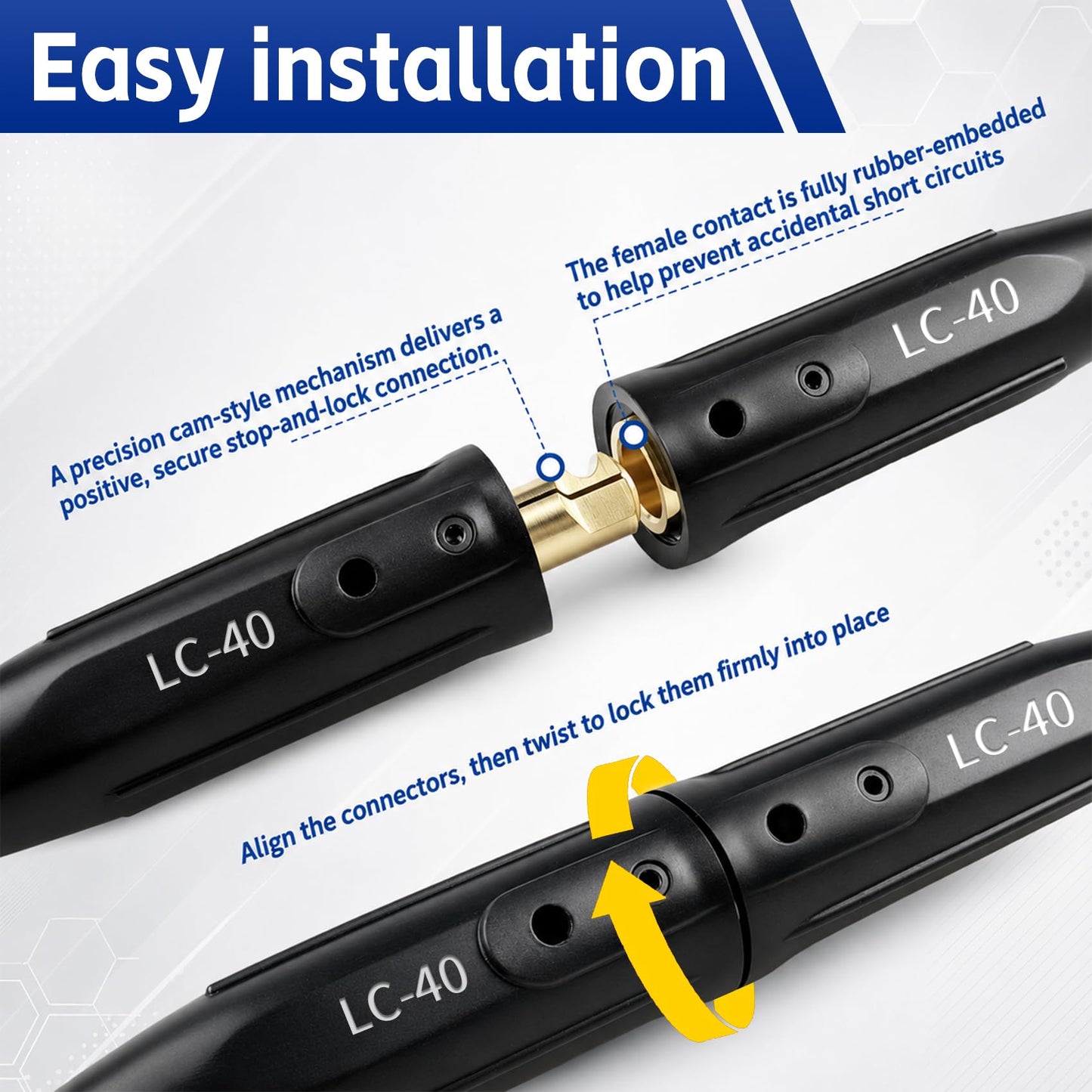 2 Pack LC-40 Welding Leads Quick Connector, Welding Cable Connectors, Male & Female Welding Connectors for Welding Machine Accessories, 1/0 and 2/0 Welding Cable Size Capacity, 350 amps Max Rating