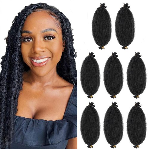 Pre-Separated Springy Afro Twist Hair 24 Inch Long 8 Packs Soft Afro Springy Twist Crochet Hair for Distressed Butterfly Locs Synthetic Marley Twist Braiding Hair Extensions for Black Women (1B#)
