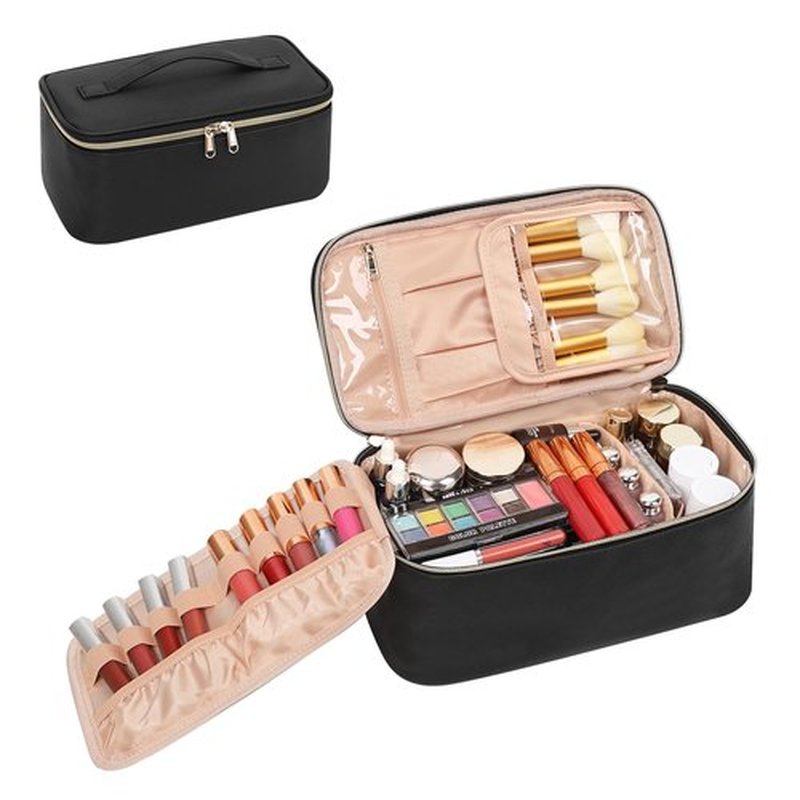 OCHEAL Makeup Bag, Travel Makeup Bag With Multi-Compartments,Large Capacity Cosmetic Bags Organizer For Women Girls,Waterproof Portable Pouch Toiletry Bag Make Up Case-Black
