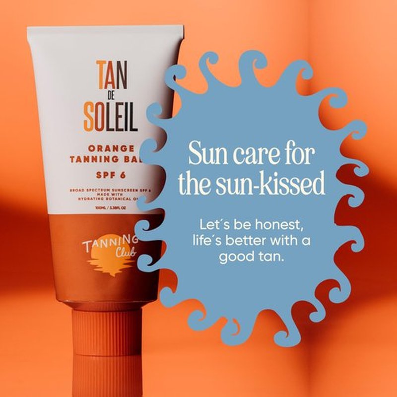 Tanning Club - Tan De Soleil Orange Sun Tanning Lotion - Tanning Gel with SPF 6 Sunscreen for Sun Exposure - Gentle Botanical Tanning Sunscreen for Sun-Kissed Glow - 100 ml