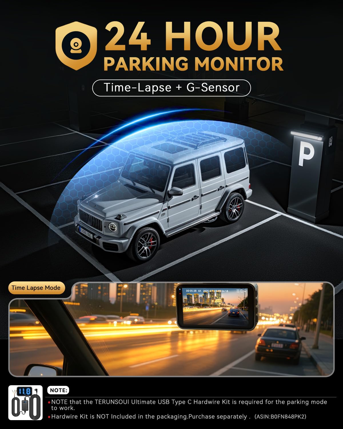 TERUNSOUl 1K+1080 Dash Cam, 2 pcs in-Visor Mounted