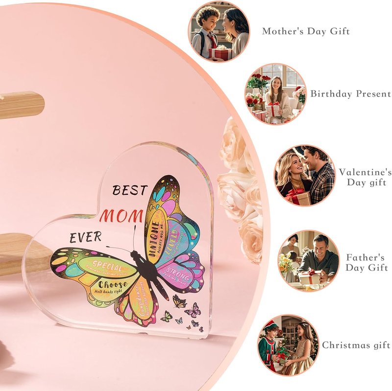 Butterfly Desk Decorations for Mom - Best Mom Ever Gift | Perfect for Birthday, Christmas, Anniversary (5.9 x 5.9 x 0.6 in)