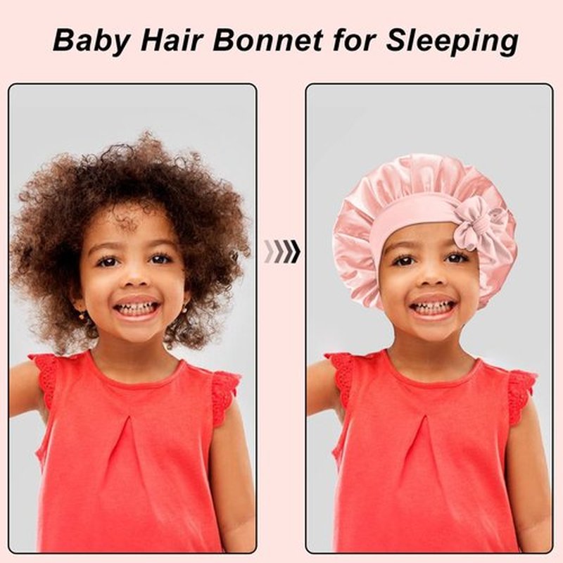 FIRSTPELLA 3 Pcs Baby Hair Bonnet for Sleeping - Kids Silk Satin Bonnets for Girls Curly Hair,Satin Sleep Bonnet for Teens Toddler Child(Pink+Black+Purple)
