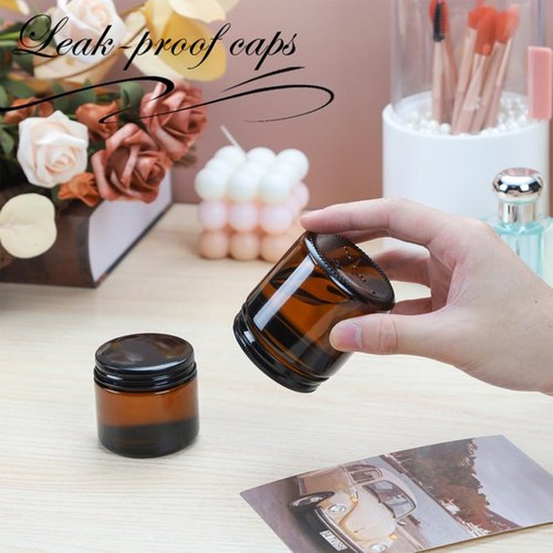 RAMFIYN 2oz Amber Glass Jars with Lids 24 Pack Cosmetic Containers with Lids Amber Candle Jars Empty Cosmetic Jars for Travel Amber Glass Jars for Lotion Cream