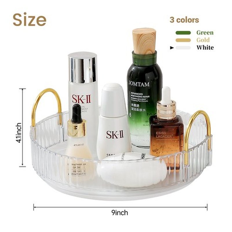 Aveniee Rotating Makeup Organizer for Vanity, Perfume Skincare Make Up Storage Organizers for Bathroom Counter, Clear Cosmetic Dresser Organizer Display Cases, Lipstick Spinning Holder(1 Tier, White)