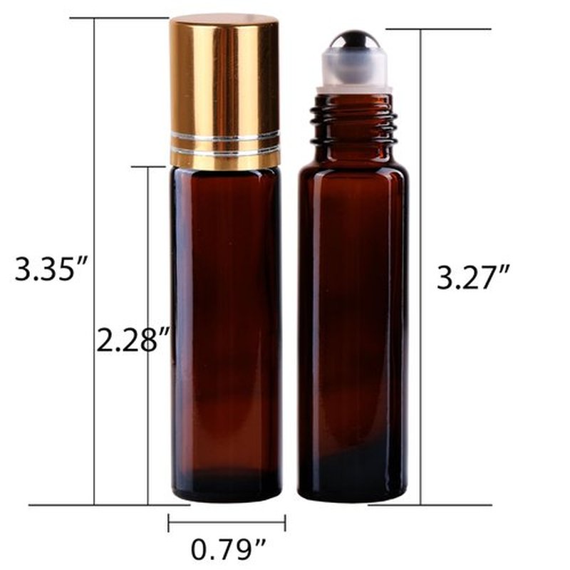 inice 24 Pack Amber Galss Roller Bottles for Aromatherapy Essential Oils,10ml Roll On Bottles with Stainless Steel Roller Balls Metal Cap