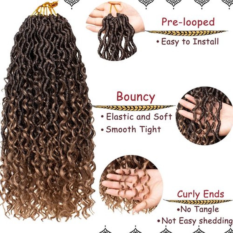 Beverlee 18 Inch Goddess Locs Crochet Hair 8 Pcak Boho Faux Locs Boho Goddess Locs Crochet Locs Pre Looped Soft Hippie Locs Synthetic Bohemian Curly Crochet Locs Hair for Black Women T27#