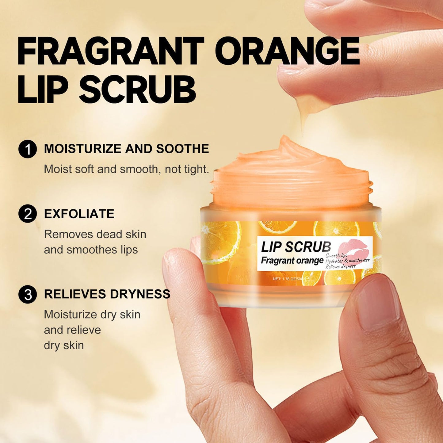Lip Scrub Fragrant Orange - Lip Scrub Enriched with Jojoba Oil Peg-8 Esters and Collagen for Exfoliating and Moisturizing Lip,Restore the Health of Lips,Smooth and Soft