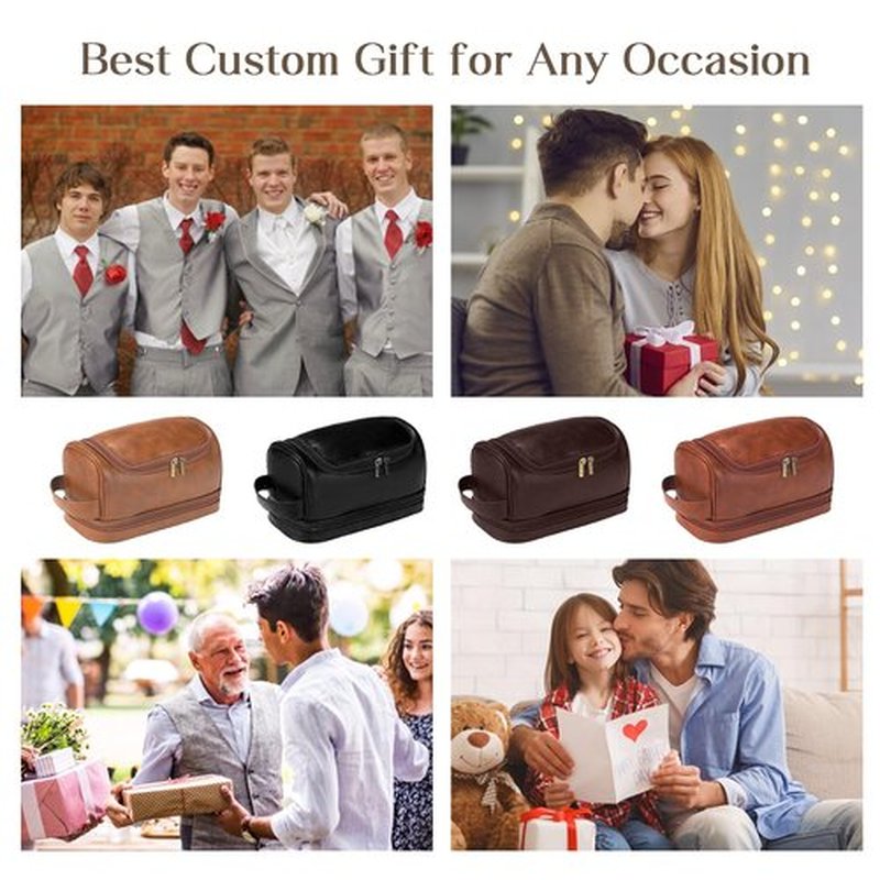 Personalized Toiletry Bag For Men, Husband, Boyfriend, Dad Large Capacity PU Leather Travel Dopp Kit Handcrafted Custom Name Unique Gift For Birthday| Fathers Day| Anniversary| Wedding Groomsmen Gifts